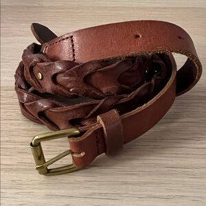 American Eagle Outfitters Genuine Leather Brown Braided Belt Golden Buckle M